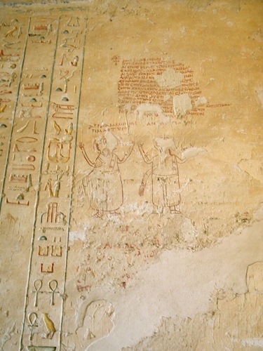 Graffito copto; riva occidentale tebana, Valle dei Re, corridoio di accesso della tomba di Ramesse IV (KV 2)